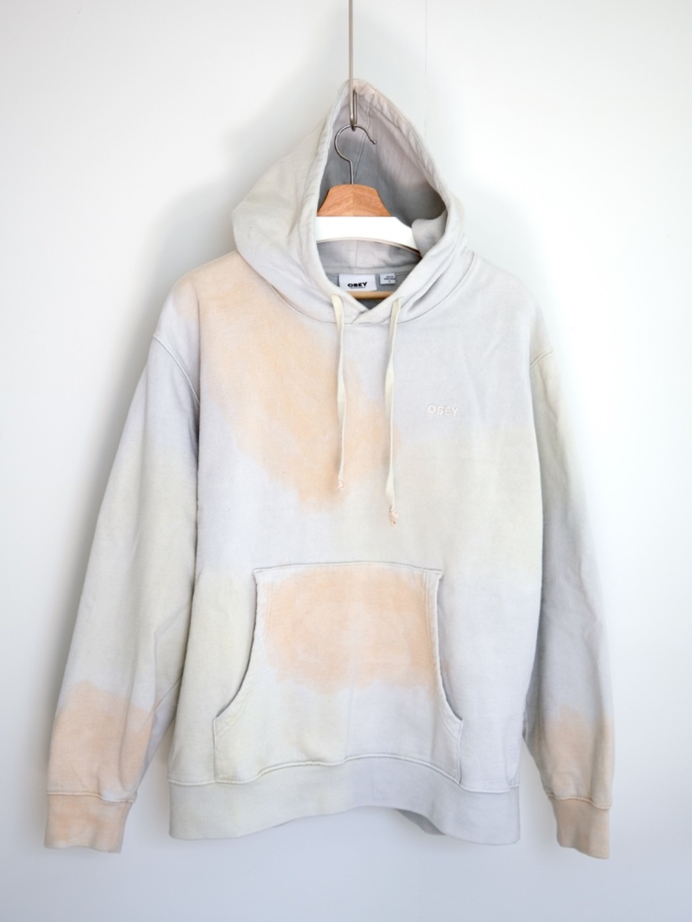 Obey Recycled Fleece Pastel Tie Dye Pullover Hoodie, Sustainable Line (L)